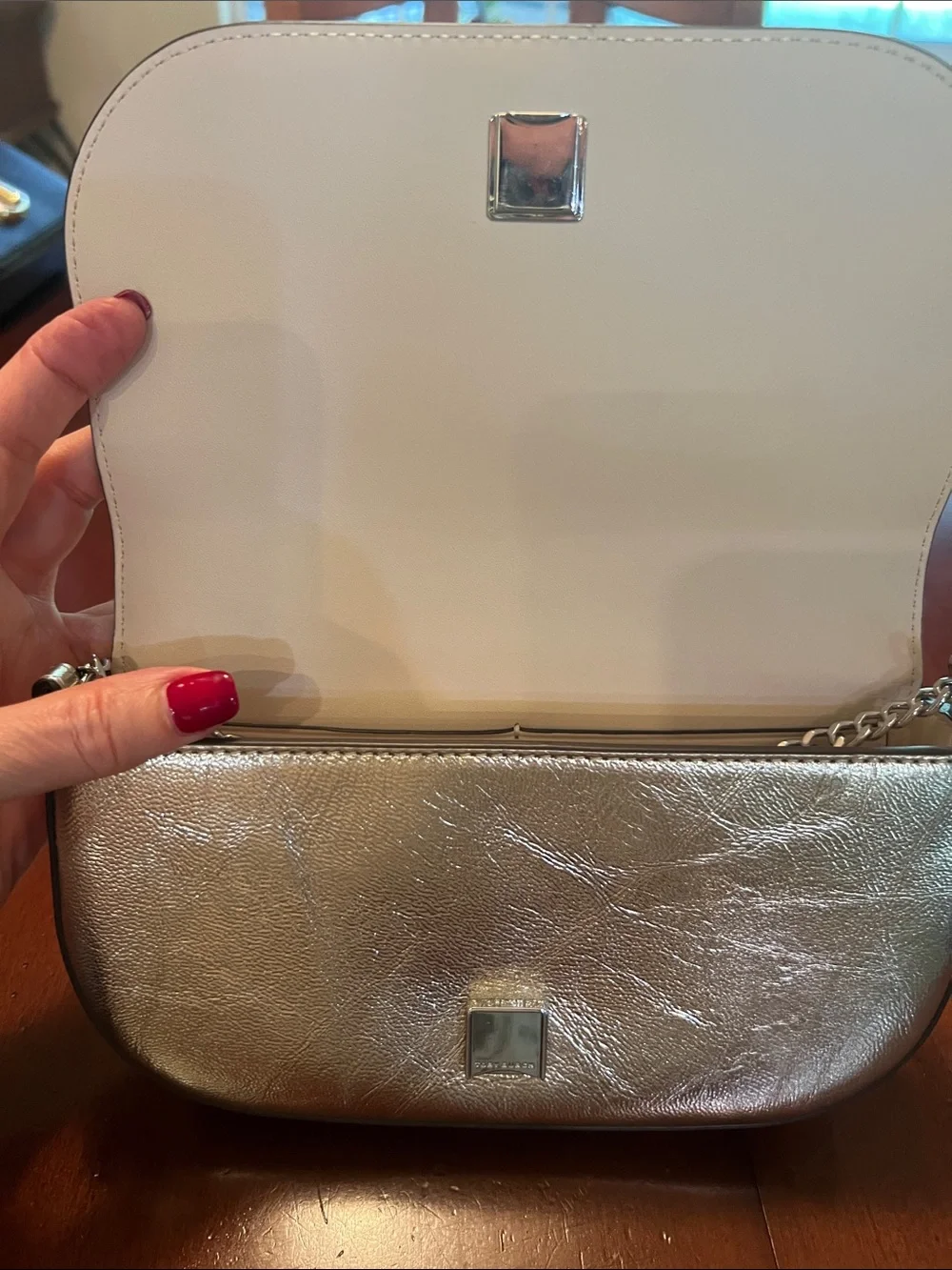Tory Burch Metallic gold crossbody with Silver Chain